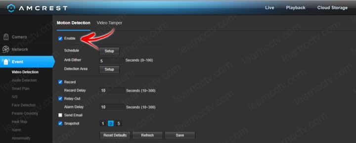 Amcrest Motion Detection Menu Amcrest Motion Detection Menu