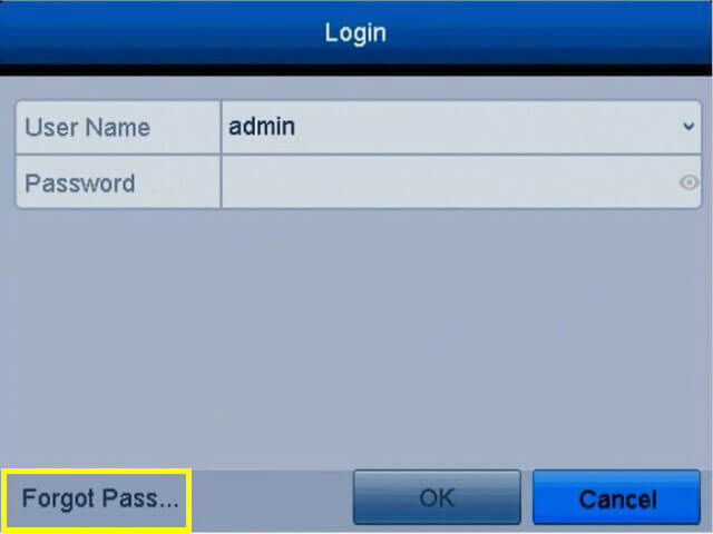 Ankke DVR forgot password screen Ankke DVR forgot password screen