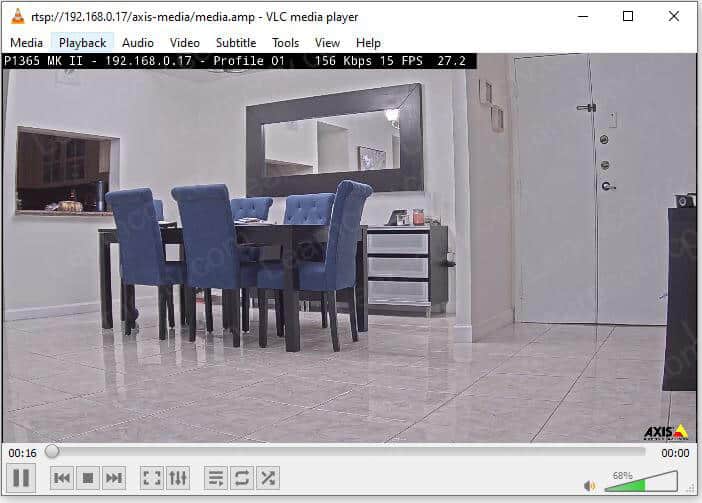 Axis P1365 MK II on VLC via RTSP Axis P1365 MK II on VLC via RTSP