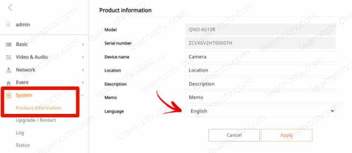 Change the language on a Wisenet Camera Change the language on a Wisenet Camera