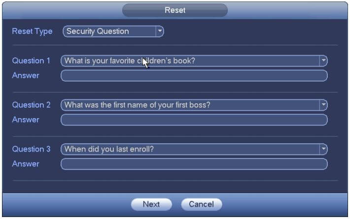Dahua NVR Reset Password Security Question Dahua NVR Reset Password Security Question
