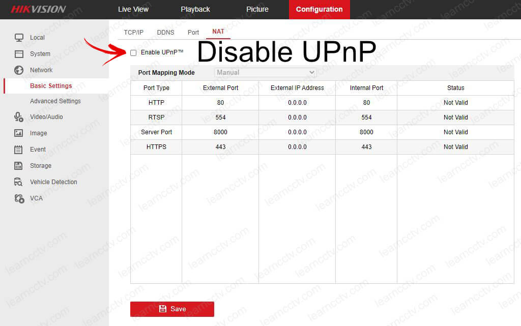 Disable UPnP in the Hikvision NVR Disable UPnP in the Hikvision NVR