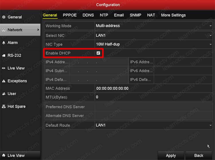 Enable DHCP on Hikvision DVR via menu Enable DHCP on Hikvision DVR via menu