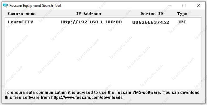 Foscam Equipment Seach Tool found the camera Foscam Equipment Seach Tool found the camera