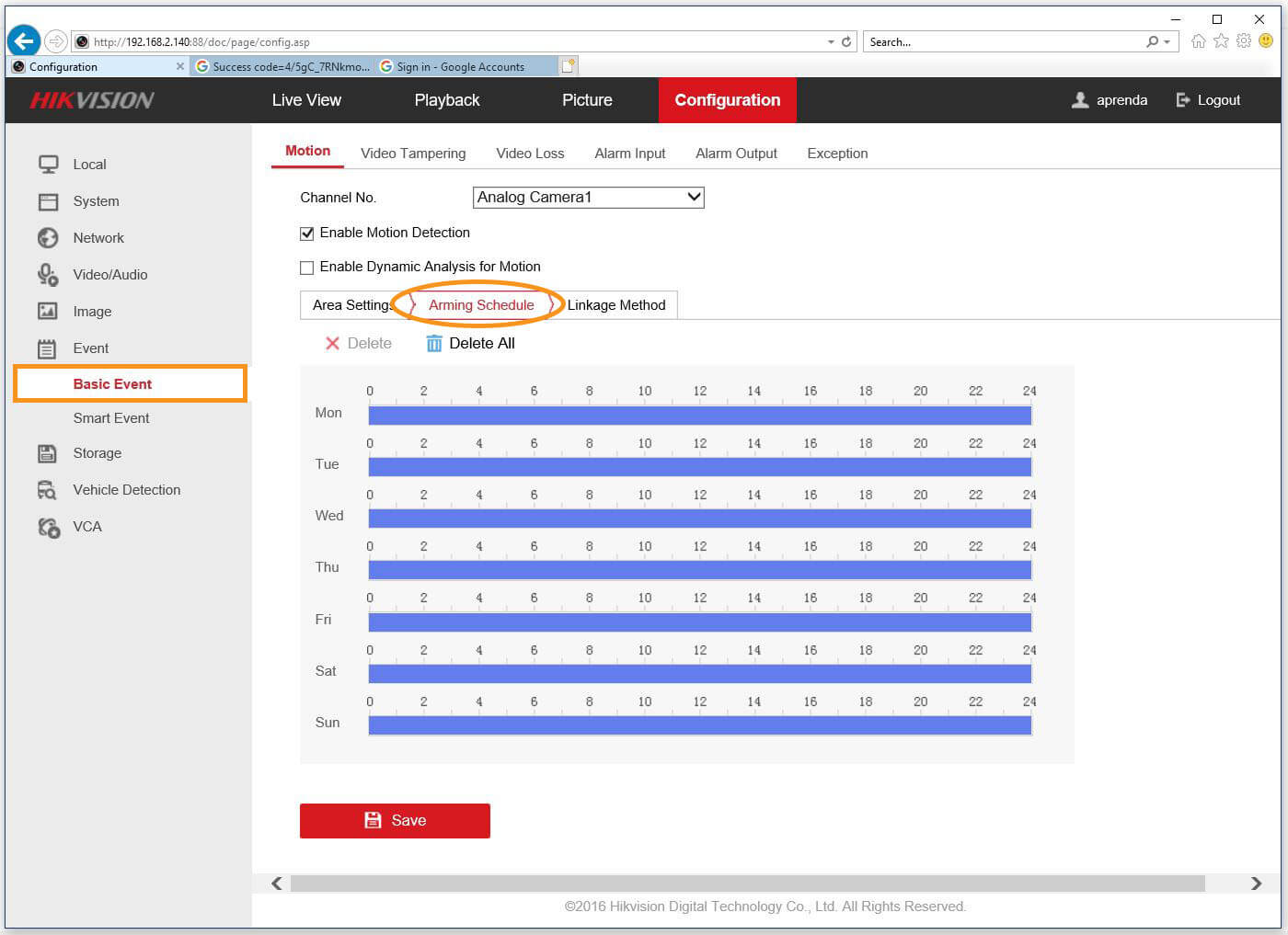 Hikvision DVR Configuration Basic Event Arming Schedule Hikvision DVR Configuration Basic Event Arming Schedule