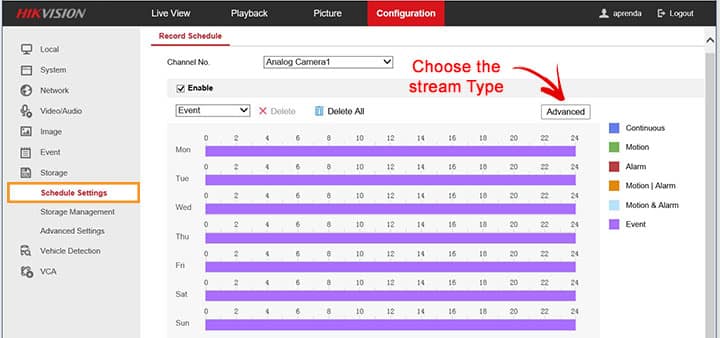 Hikvision DVR Configuration Schedule Settings Stream Type Hikvision DVR Configuration Schedule Settings Stream Type