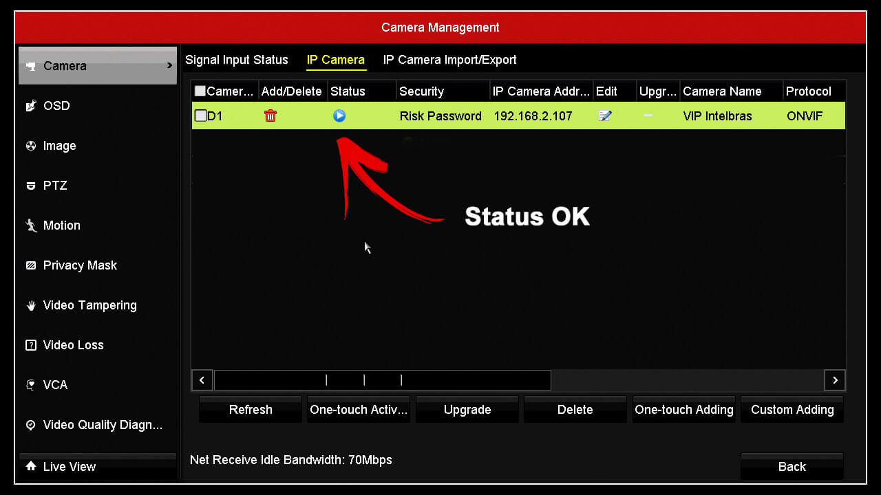 Hikvision DVR Menu Camera Management Status OK Hikvision DVR Menu Camera Management Status OK