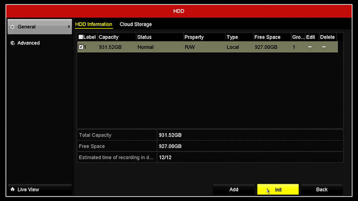 Hikvision DVR Menu HDD Init Hikvision DVR Menu HDD Init