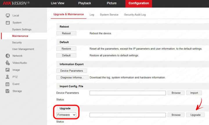 Hikvision firmware upgrade via web browser Hikvision firmware upgrade via web browser