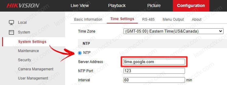 Hikvision NTP server configuration Hikvision NTP server configuration