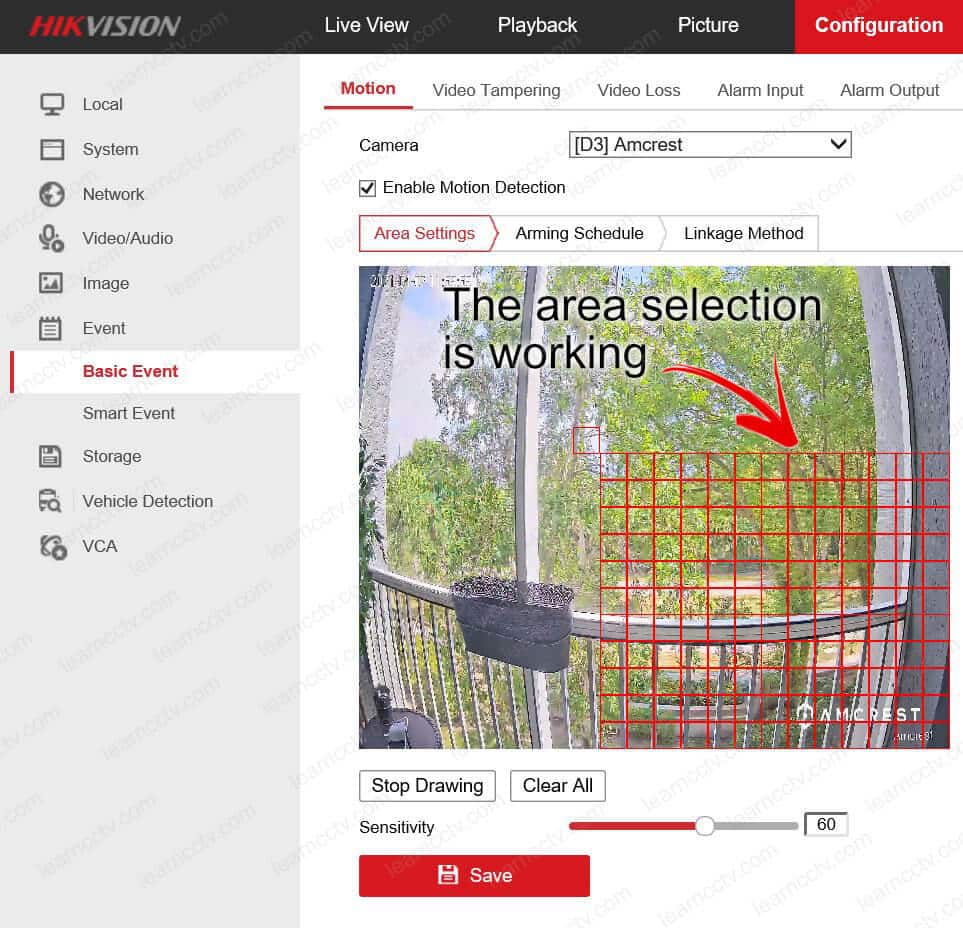 Hikvision NVR drawing motion detection area Hikvision NVR drawing motion detection area