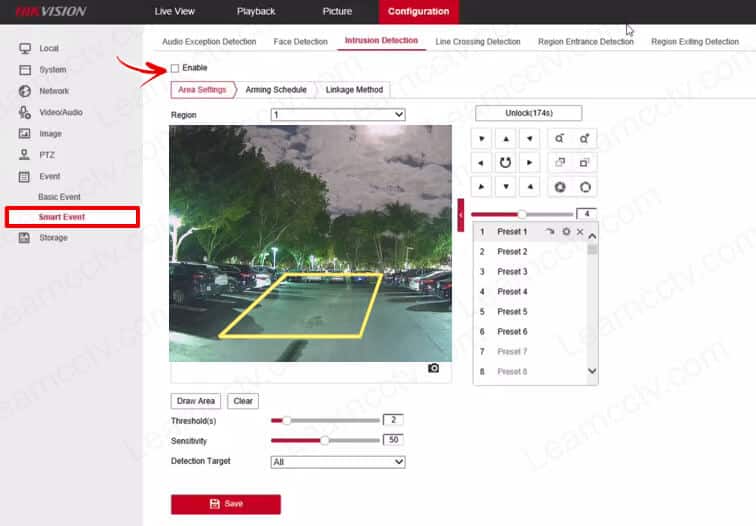Hikvision PTZ Draw area Hikvision PTZ Draw area
