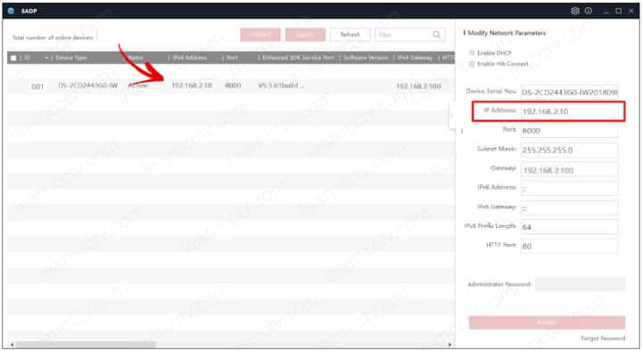 Hikvision SADP Tool shows the WiFi camera Hikvision SADP Tool shows the WiFi camera