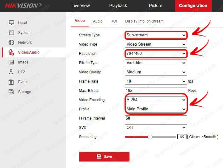 Hikvision Substream configuration Hikvision Substream configuration