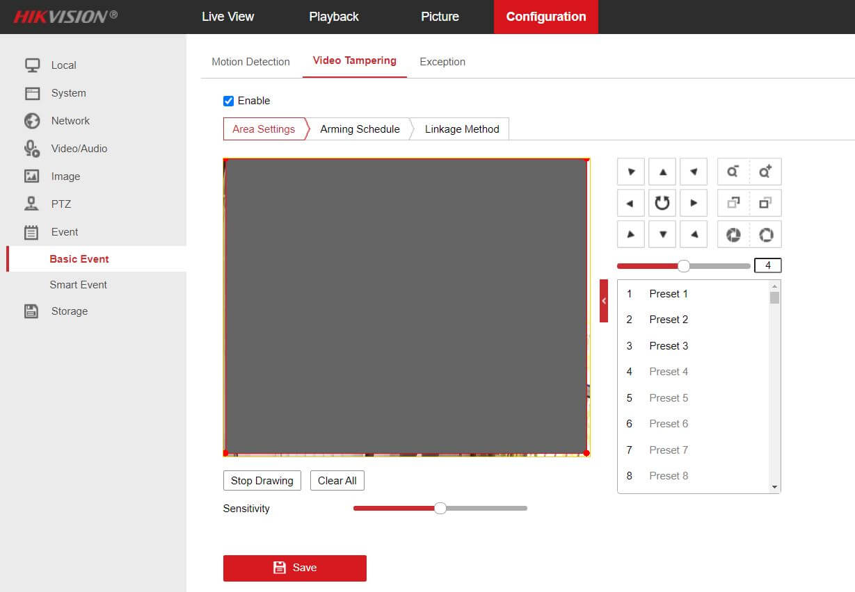 Hikvisionon Video Tampering Draw Area Hikvisionon Video Tampering Draw Area