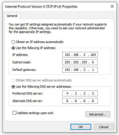 IP Address for the computer or laptop IP Address for the computer or laptop