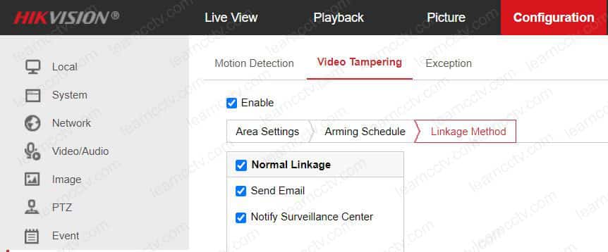 Link the tampering detection to send email Link the tampering detection to send email