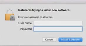 MAC OS user password window MAC OS user password window
