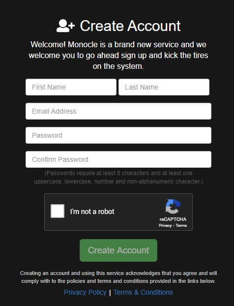 Monocle create new account Monocle create new account