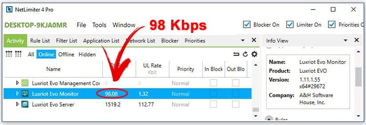 Net Limiter shows 98 Kbps Net Limiter shows 98 Kbps