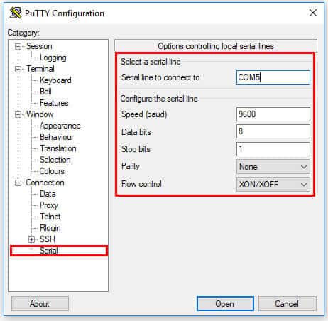 Putty-serial-configuration Putty serial configuration