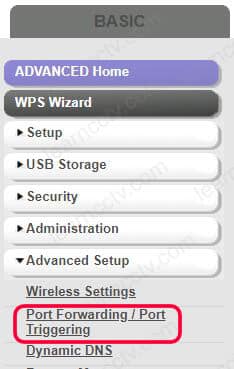 Router Port Forwarding Menu Router Port Forwarding Menu