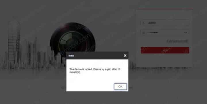 Hikvision camera displays the device is locked message on a web browser Hikvision camera displays the device is locked message on a web browser