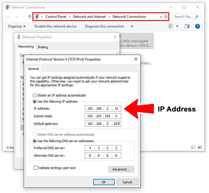Windows Network Connections example Windows Network Connections example