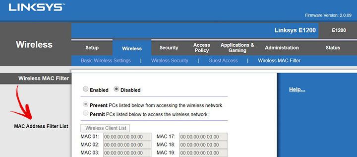 Wireless MAC Filter Wireless MAC Filter