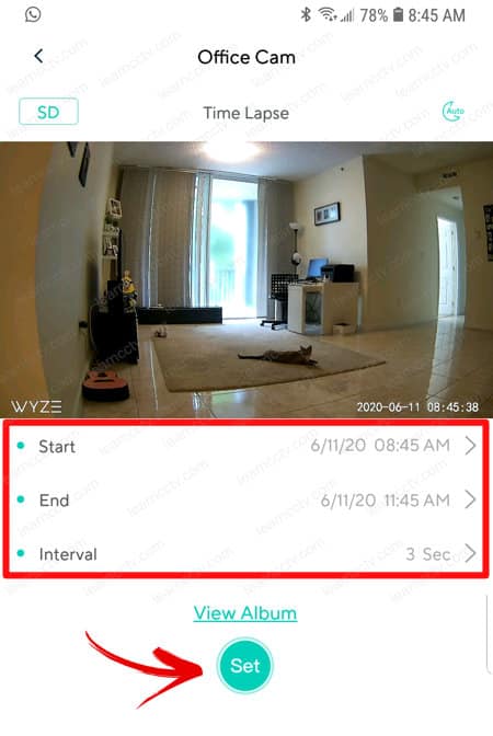 Wyze Cam App Time Lapse start end time Wyze Cam App Time Lapse start end time