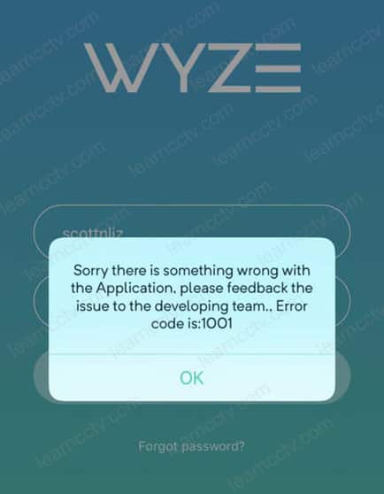 Wyze error 1001 on iOS Wyze error 1001 on iOS