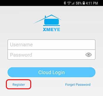 XMeye Register Button XMeye Register Button