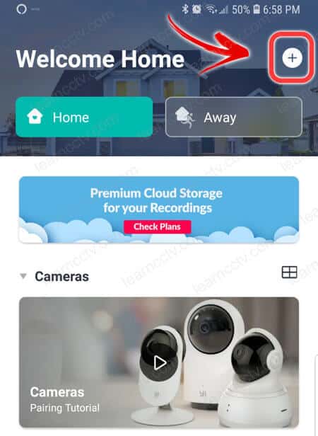 Yi Home Add Camera Button