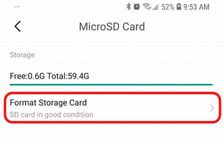 YI Home App Micro SD card format YI Home App Micro SD card format