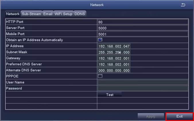 Zosi DVR Network Menu Exit Zosi DVR Network Menu Exit