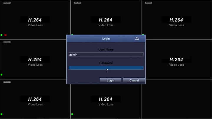 Zosi Login screen Zosi DVR Login screen