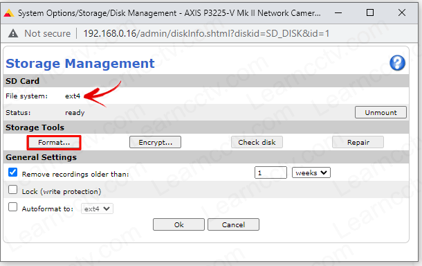 Axis SD card old web interface Axis SD card old web interface