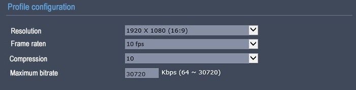 Bitrate-configuration-IP-camera-1080-10FPS Frame rate 10 FPS resolution 1080