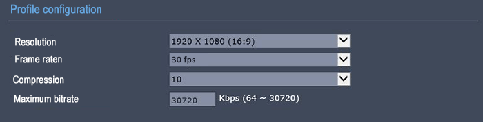 Bitrate-configuration-IP-camera-1080-30FPS Frame rate 30 FPS resolution 1080