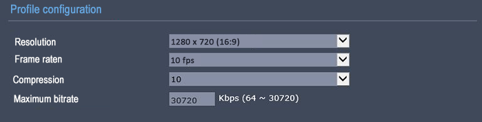 Bitrate-configuration-IP-camera-720p-10FPS Bitrate on 720p 10FPS