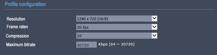 Bitrate-configuration-IP-camera-720p-30FPS Bitrate on 720p 30FPS