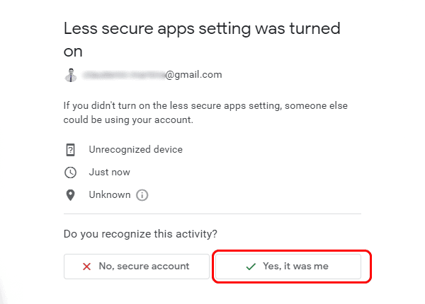 Google Less Secure apps Alert Confirm Google Less Secure apps Alert Confirm