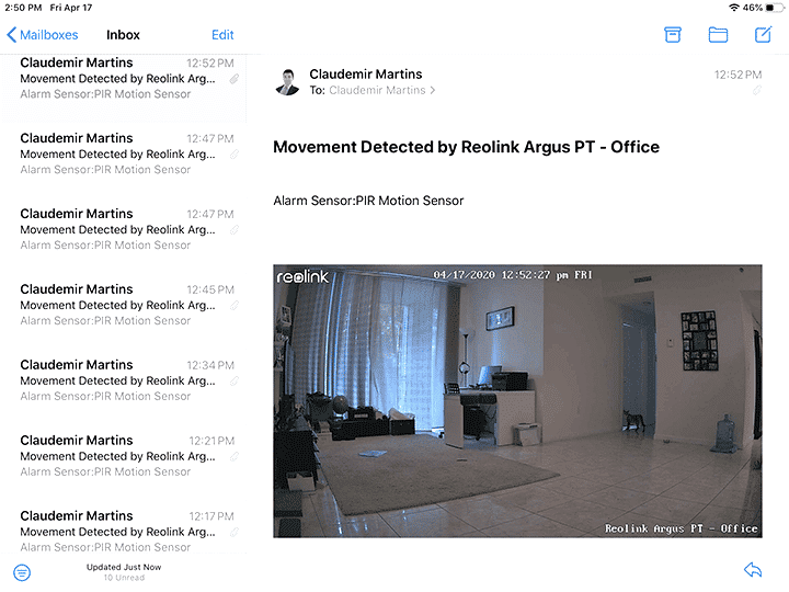 Reolink Argus PT Email Alert Reolink Argus PT Email Alert