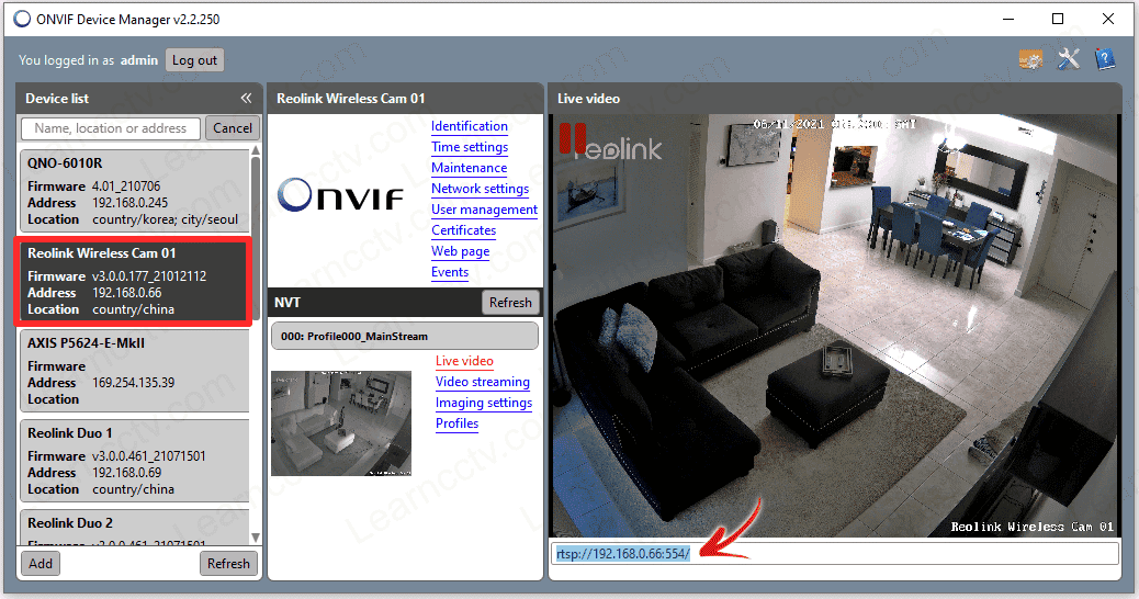 Reolink camera on ONVIF device manager Reolink camera on ONVIF device manager