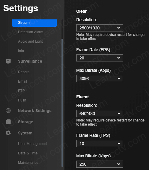 Reolink stream settings Reolink stream settings