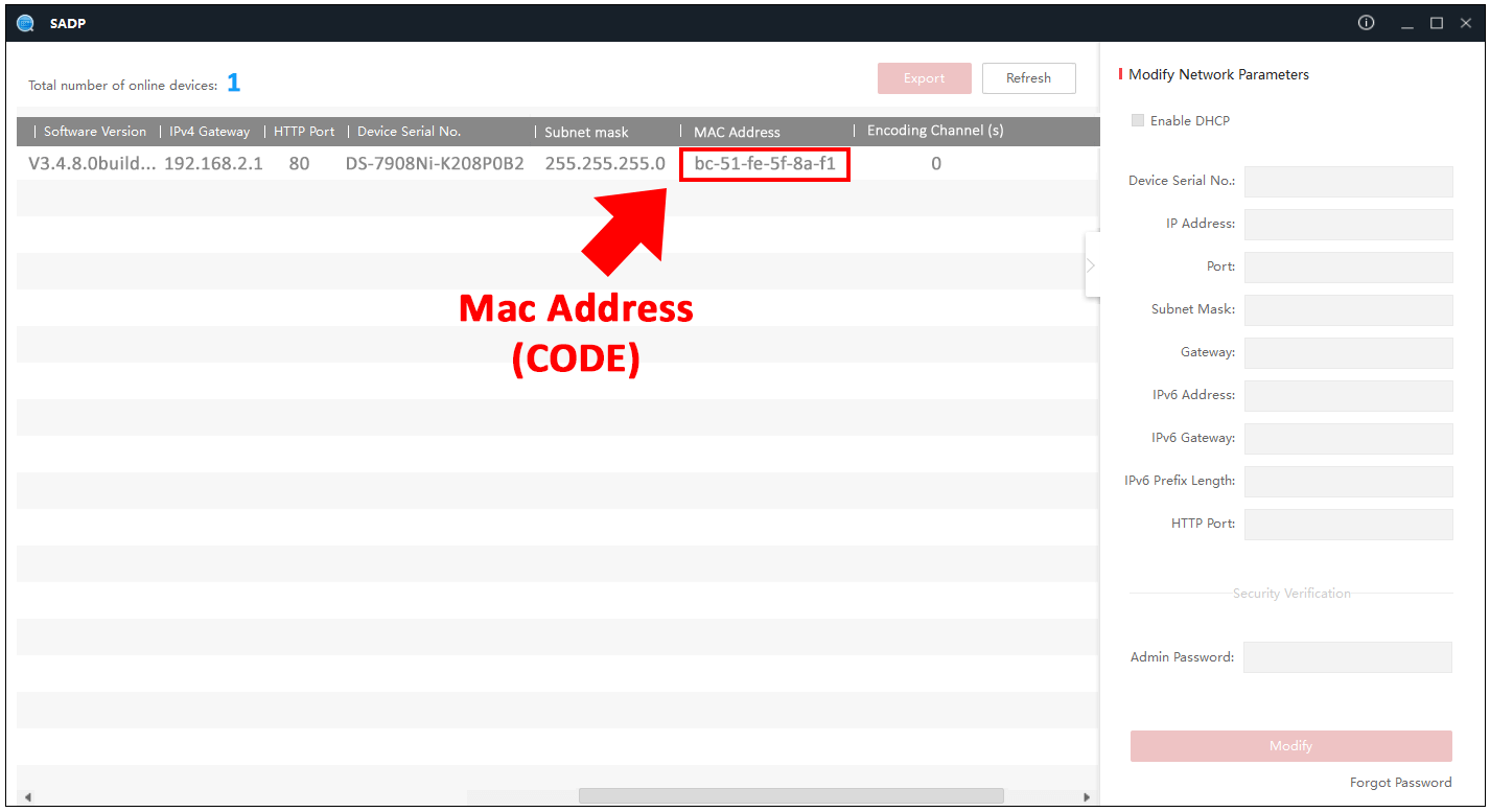 SADP-Swann-find-MAC-Address-2 Swann software shows MAc Address