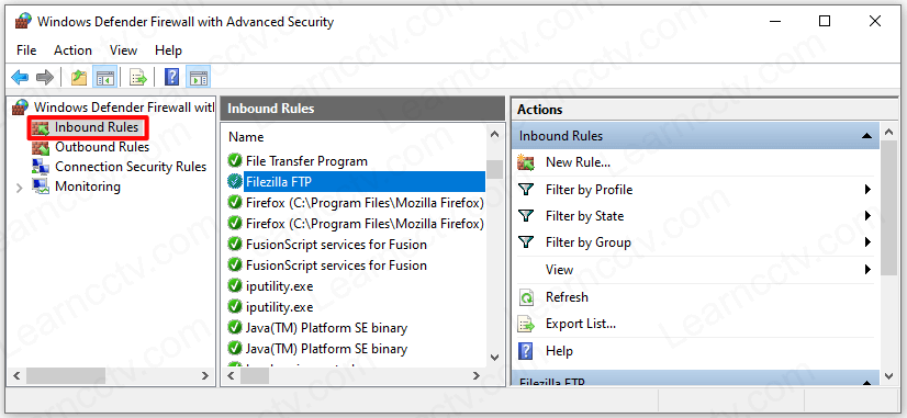Windows Defender Firewall Rule for Filezilla Windows Defender Firewall Rule for Filezilla
